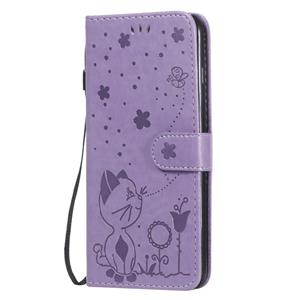 huismerk Voor iPhone 6 Plus Cat Bee Embossing Pattern Shockproof Horizontale Flip Lederen Case met Holder & Card Slots & Wallet(Paars)