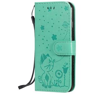 huismerk Voor iPhone 6 Cat Bee Embossing Pattern Shockproof Horizontale Flip Lederen Case met Holder & Card Slots & Wallet(Groen)