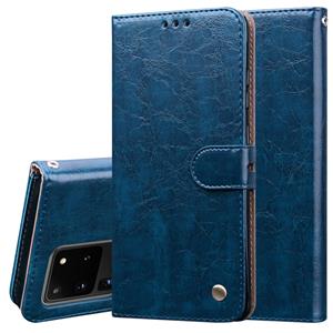 huismerk Voor Galaxy S20 Ultra Business Style Oil Wax Texture Horizontal Flip Leather Case met Holder & Card Slots & Wallet(Blue)