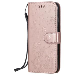 huismerk Voor iPhone 6 Cat Bee Embossing Pattern Shockproof Horizontale Flip Lederen Case met Holder & Card Slots & Wallet(Rose Gold)