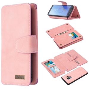 huismerk Voor Samsung Galaxy S9 Afneembare Frosted Magnetic Horizontal Flip PU Lederen Case met Kaartslots & Houder & Zipper Wallet & Photo Frame(Roze)