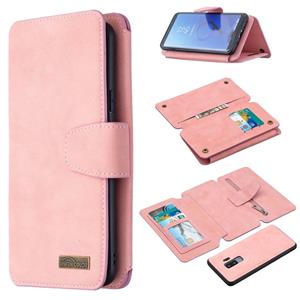 huismerk Voor Samsung Galaxy S9 Plus Afneembare Frosted Magnetic Horizontal Flip PU Lederen case met kaartslots & houder & ritsportemonnee & fotoframe(roze)