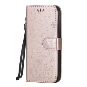 huismerk Voor iPhone 7 / 8 / SE 2020 Cat Bee Embossing Pattern Shockproof Horizontale Flip Lederen Case met Holder & Card Slots & Wallet(Rose Gold)