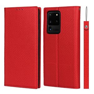 huismerk Voor Samsung Galaxy S20 Ultra Litchi Textuur Horizontale Flip Top Laag Koeienhuid Lederen Case met Houder & Kaart Slots & Portemonnee & Strap & Wire W