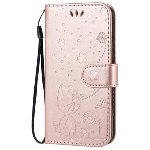 huismerk Voor iPhone 12 Cat Bee Embossing Pattern Shockproof Horizontale Flip Lederen Case met Holder & Card Slots & Wallet(Rose Gold)