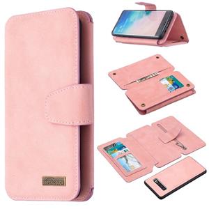 huismerk Voor Samsung Galaxy S10 Afneembare Frosted Magnetic Horizontal Flip PU Lederen case met kaartslots & houder & ritsportemonnee & fotoframe(roze)