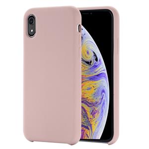 huismerk Vier hoeken volledige dekking Liquid silicone case voor iPhone XR (lichtroze)