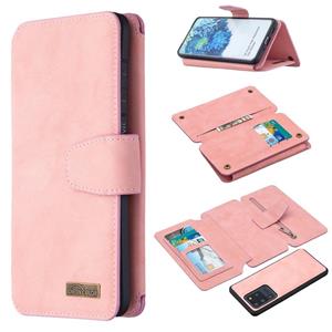 huismerk Voor Samsung Galaxy S20 Ultra Afneembare Frosted Magnetic Horizontal Flip PU Lederen case met kaartslots & houder & ritsportemonnee & fotoframe(roze)