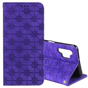 huismerk Voor Samsung Galaxy A32 5G Lucky Flowers Embossing Patroon Magnetische Horizontale Flip Lederen Case met Houder & Card Slots (Paars)