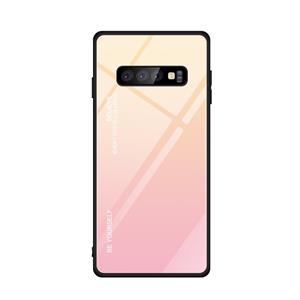 huismerk Voor Galaxy S10 Gradient Color Glass Case(Geel)