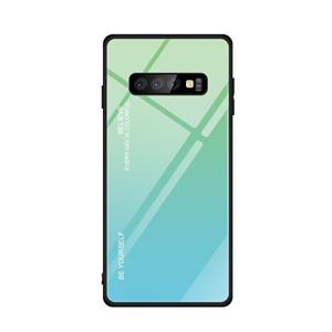 huismerk Voor Galaxy S10 Gradient Color Glass Case (Sky Blue)