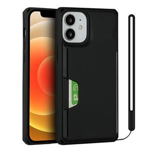 huismerk Armor Shockproof TPU + PC Hard Case met Kaart Slot Holder Funtion Voor iPhone 12 mini (Zwart)