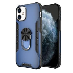 huismerk Voor iPhone 12 mini Magnetic Frosted PC + Matte TPU Schokbestendige case met ringhouder(Classic Blue)