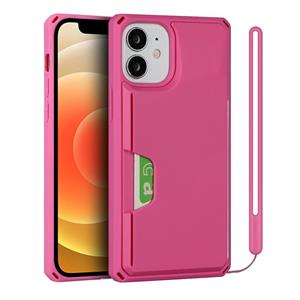 huismerk Armor Shockproof TPU + PC Hard Case met Kaart Slot Houder Funtion Voor iPhone 12 mini (Rose Red)