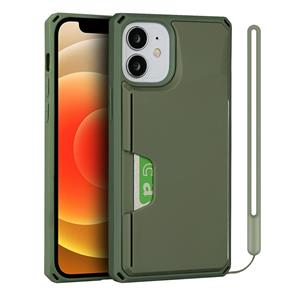 huismerk Armor Shockproof TPU + PC hard case met kaart slot houder funtion voor iPhone 12 mini (groen)