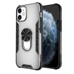 huismerk Voor iPhone 12 mini Magnetic Frosted PC + Matte TPU Schokbestendige case met ringhouder(Melkachtig wit)