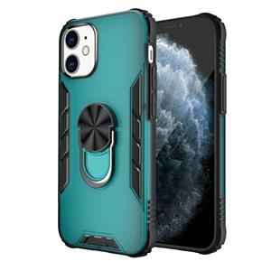 huismerk Voor iPhone 12 mini Magnetic Frosted PC + Matte TPU Schokbestendige case met ringhouder(Glinsterend groen)