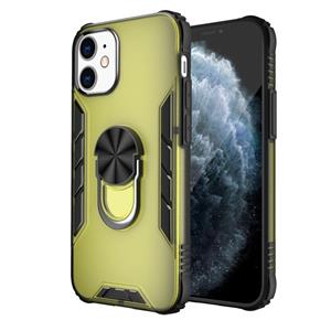 huismerk Voor iPhone 12 mini Magnetic Frosted PC + Matte TPU Schokbestendige case met ringhouder(Olijfgeel)