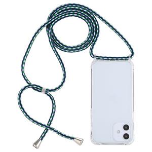 huismerk Transparante acryl airbag schokbestendige telefoon beschermhoes met Lanyard voor iPhone 12 Mini (Groen Wit Blauw)