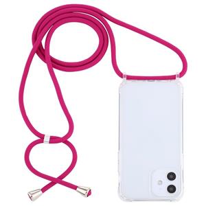 huismerk Transparante acryl airbag schokbestendige telefoon beschermhoes met Lanyard voor iPhone 12 Mini (Rose Red)