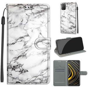 huismerk Voor Xiaomi Poco M3 Voltage Gekleurde Tekening Magnetische Sluiting Horizontale Flip PU Lederen Case met Houder & Card Slots (C01 White Marble)