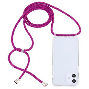 huismerk Transparante acryl airbag schokbestendige telefoon beschermhoes met Lanyard voor iPhone 12 Mini (Rose Purple)