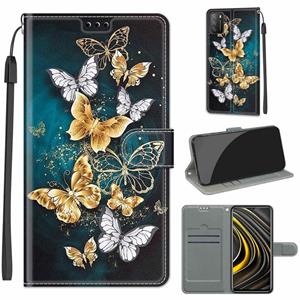 huismerk Voor Xiaomi Poco M3 Voltage Gekleurde Tekening Magnetische Sluiting Horizontale Flip PU Lederen Case met Houder & Card Slots (C20 Gold Silver Flying B