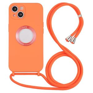 huismerk Acryl uitgehold telefoonhoesje met lanyard voor iPhone 13 mini