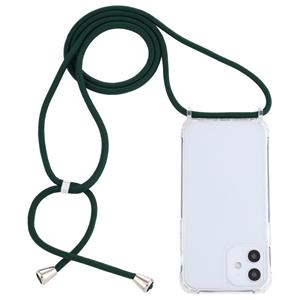 huismerk Transparante acryl airbag schokbestendige telefoon beschermhoes met Lanyard voor iPhone 12 Mini (Donkergroen)