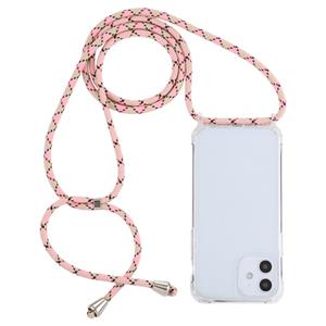 huismerk Transparante acryl airbag schokbestendige telefoon beschermhoes met Lanyard voor iPhone 12 Mini (Roze Abrikozenkoffie)