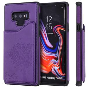 huismerk Voor Galaxy Note 9 kat boom reliëf patroon schokbestendige beschermhoes met kaartsleuven & fotolijstjes (paars)