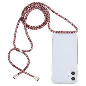 huismerk Transparante acryl airbag schokbestendige telefoon beschermhoes met Lanyard voor iPhone 12 Mini (Rood abrikoos grijze fijne lijnen)