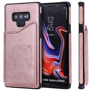 huismerk Voor Galaxy Note 9 kat boom reliëf patroon schokbestendige beschermende case met kaartsleuven & fotolijstjes (Rose goud)