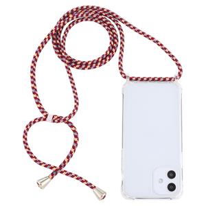 huismerk Transparante acryl airbag schokbestendige telefoon beschermhoes met Lanyard voor iPhone 12 Mini (Rood abrikoos grijs ruw graan)