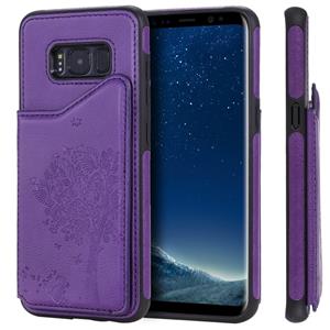 huismerk Voor Galaxy S8 kat boom reliëf patroon schokbestendige beschermende case met kaartsleuven & fotolijstjes (paars)