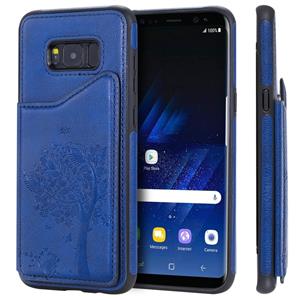 huismerk Voor Galaxy S8 PLUS kat boom reliëf patroon schokbestendige beschermhoes met kaartsleuven & fotolijstjes (blauw)