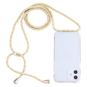 huismerk Transparante acryl airbag schokbestendige telefoon beschermhoes met Lanyard voor iPhone 12 Mini (Geel Roze Grijs)