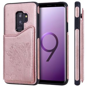 huismerk Voor Galaxy S9 PLUS kat boom reliëf patroon schokbestendige beschermende case met kaartsleuven & fotolijstjes (Rose goud)