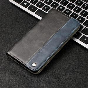 huismerk Voor iPhone 12 Business Solid Color Stitching Horizontale Flip Lederen case met Holder & Card Slots(Blauw)