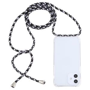 huismerk Transparante acryl airbag schokbestendige telefoon beschermhoes met Lanyard voor iPhone 12 Mini (Zwart Wit Grijs)