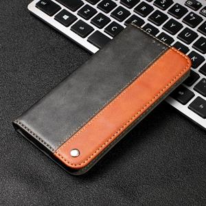 huismerk Voor iPhone 12 Business Solid Color Stitching Horizontale Flip Lederen case met Holder & Card Slots(Bruin)