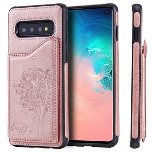 huismerk Voor Galaxy S10 kat boom reliëf patroon schokbestendige beschermende case met kaartsleuven & fotolijstjes (Rose goud)