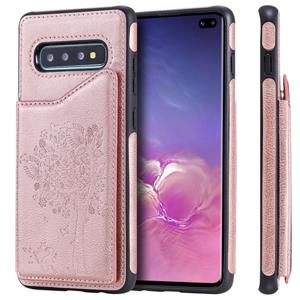 huismerk Voor Galaxy S10 PLUS kat boom reliëf patroon schokbestendige beschermende case met kaartsleuven & fotolijstjes (Rose goud)