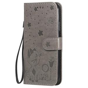 huismerk Voor iPhone X / XS Cat Bee Embossing Pattern Shockproof Horizontale Flip Lederen Case met Holder & Card Slots & Wallet(Grijs)