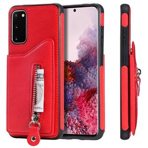 huismerk Voor Galaxy S20 Solid Color Double Buckle Zipper Shockproof Protective Case(Rood)