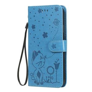 huismerk Voor iPhone XR Cat Bee Embossing Pattern Shockproof Horizontale Flip Lederen case met Holder & Card Slots & Wallet(Blauw)