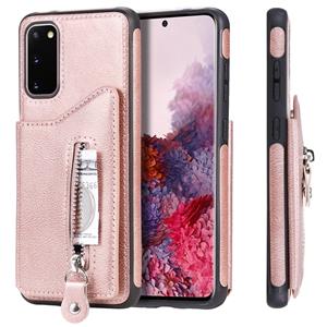 huismerk Voor Galaxy S20 Solid Color Double Buckle Zipper Shockproof Protective Case (Rose Gold)