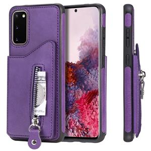 huismerk Voor Galaxy S20 Solid Color Double Buckle Zipper Shockproof Protective Case (Paars)