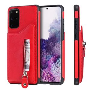 huismerk Voor Galaxy S20 Plus Solid Color Double Buckle Zipper Shockproof Protective Case(Rood)