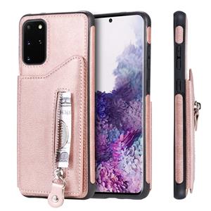 huismerk Voor Galaxy S20 Plus Solid Color Double Buckle Zipper Shockproof Protective Case (Rose Gold)